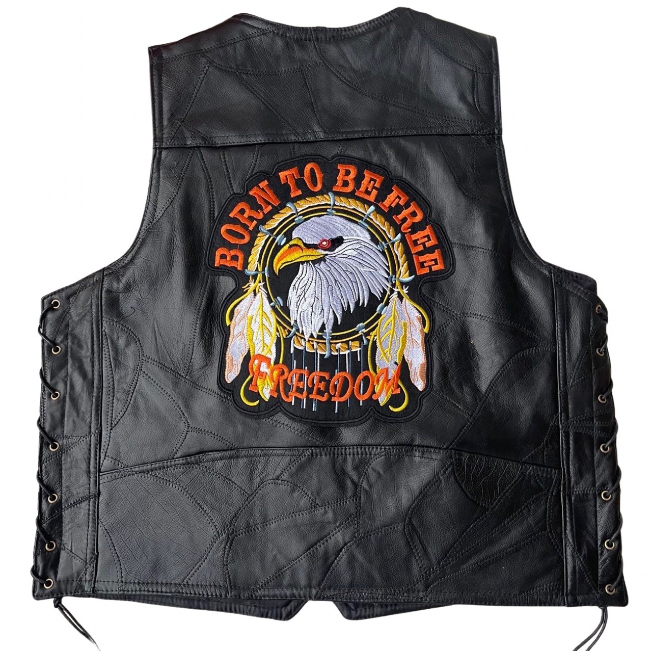 Leather Motorcycle Vest Men's Sheepskin Vest European and American Riding Waistcoat Four Seasons Embroidered Badge Special Price