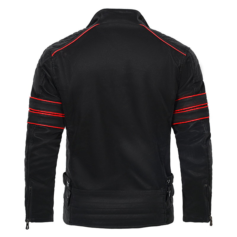 Cross-Border Men's autumn and winter frosted leather coat fashionable stand collar brushed PU jacket motorcycle fashion brand Slim jacket