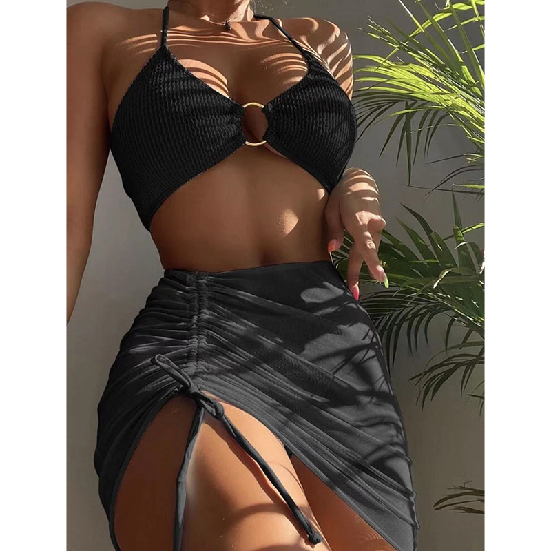 2022 Amazon summer hollow spot solid color size foreign trade split three-piece swimsuit, bikini