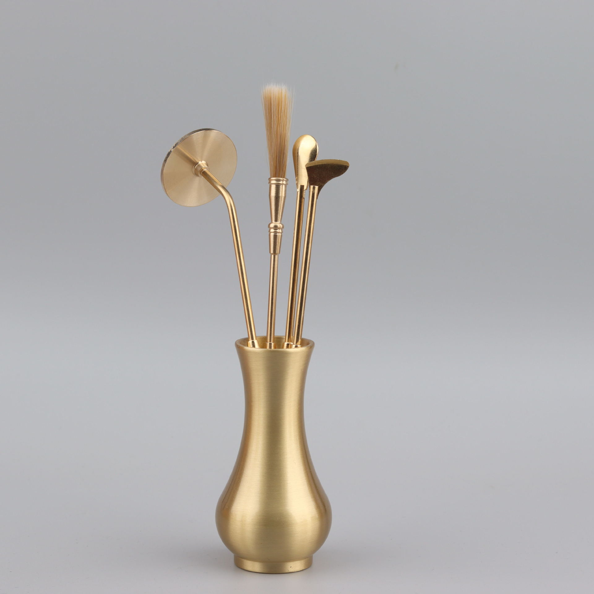 New brass natural color incense burner suit incense ceremony tool appliance Gray pressure incense brush incense shovel suit