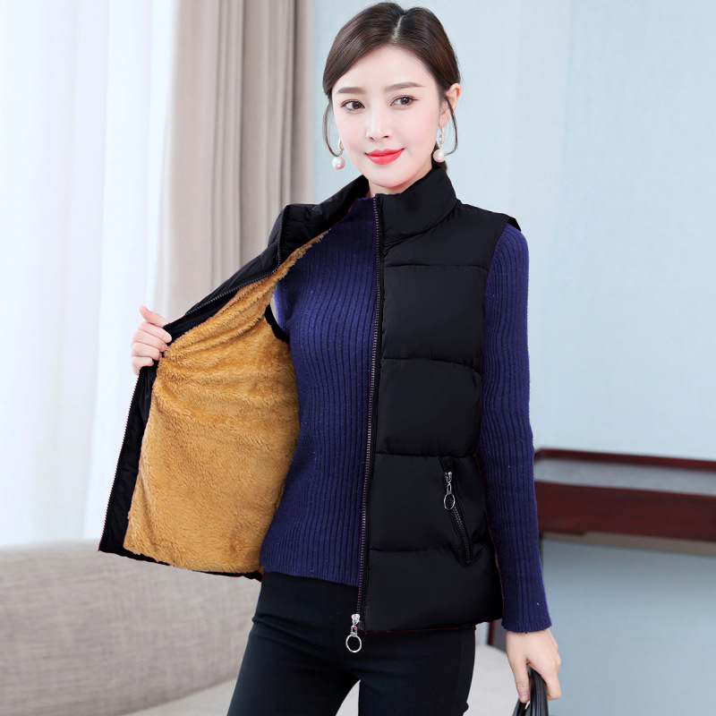Autumn and winter down cotton stand collar short vest Korean style loose fleece padded warm vest sleeveless outerwear vest