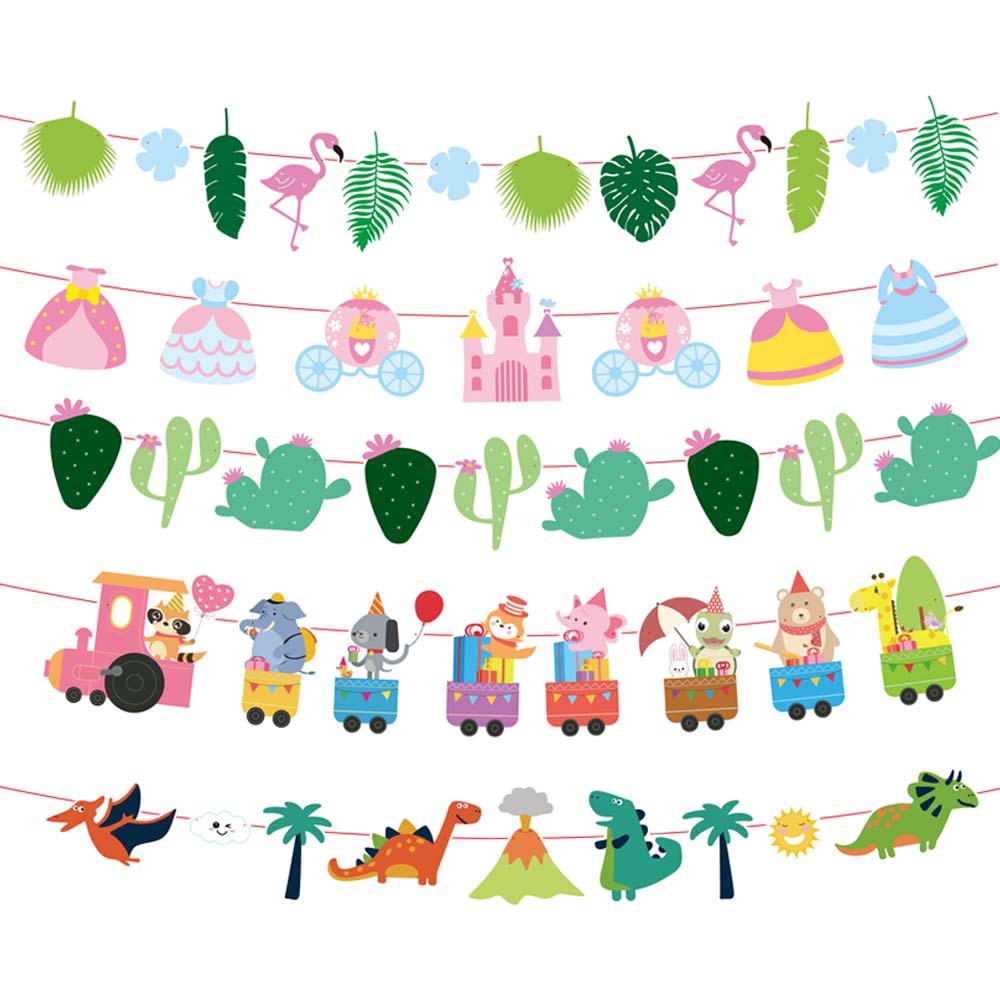 New Cartoon Birthday Flag Decoration Children's Birthday Party Decoration Props Children's Day Kindergarten Hanging Flower