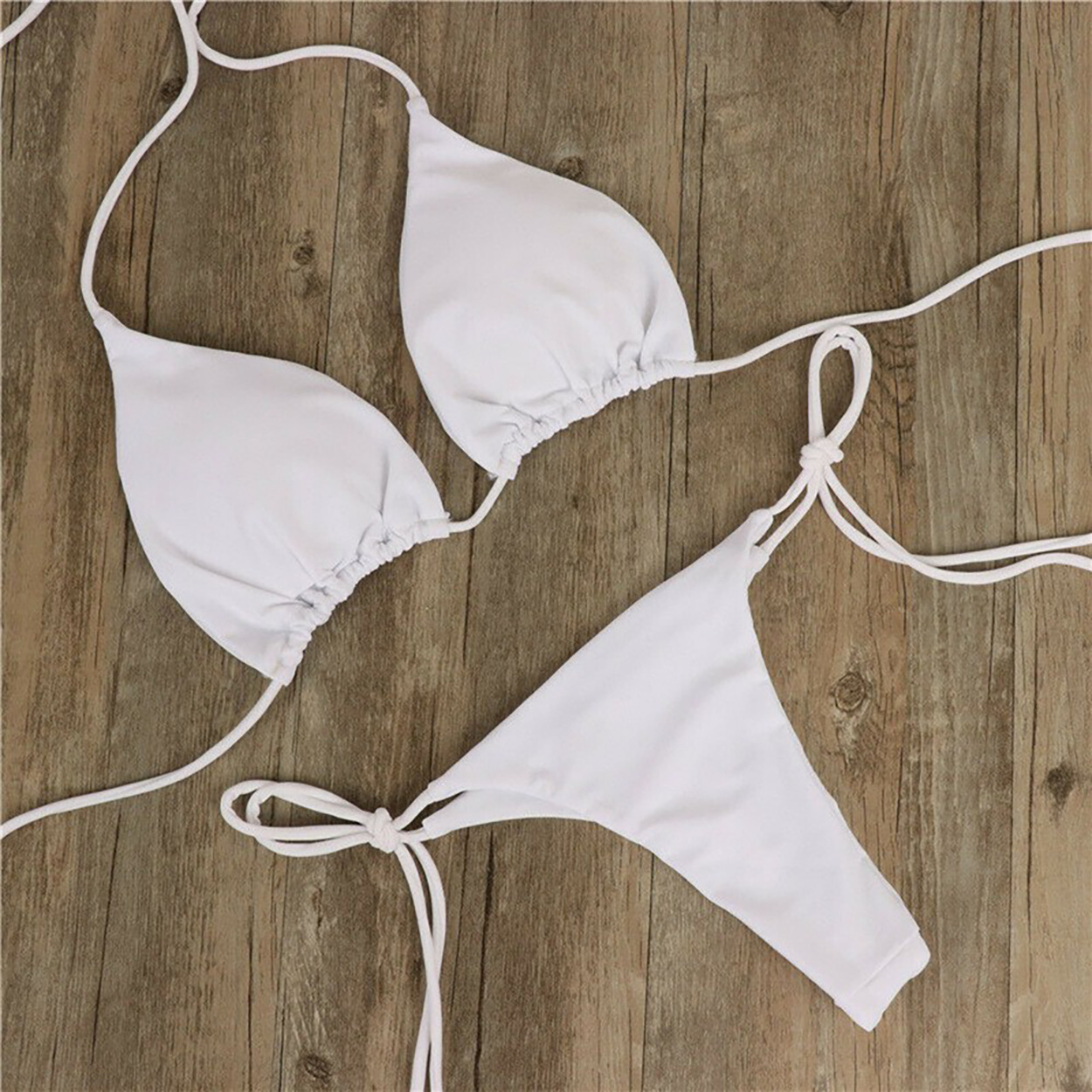 New solid color bikini halter lace-up swimsuit women's split adjustable multi-color bikini