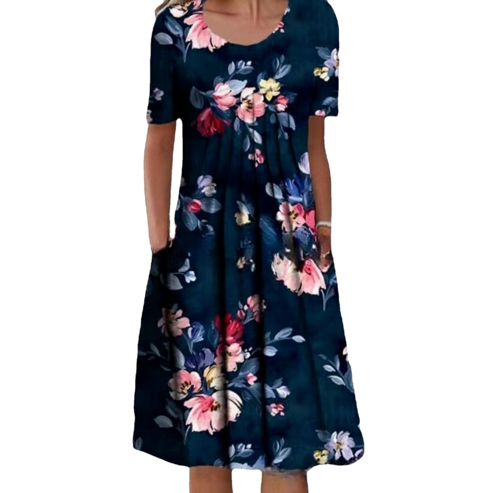  Amazon eBay Cross-border Independent Store New Fashion Printed Crew Neck Short Sleeve Plus Size Dress Long Dress Women