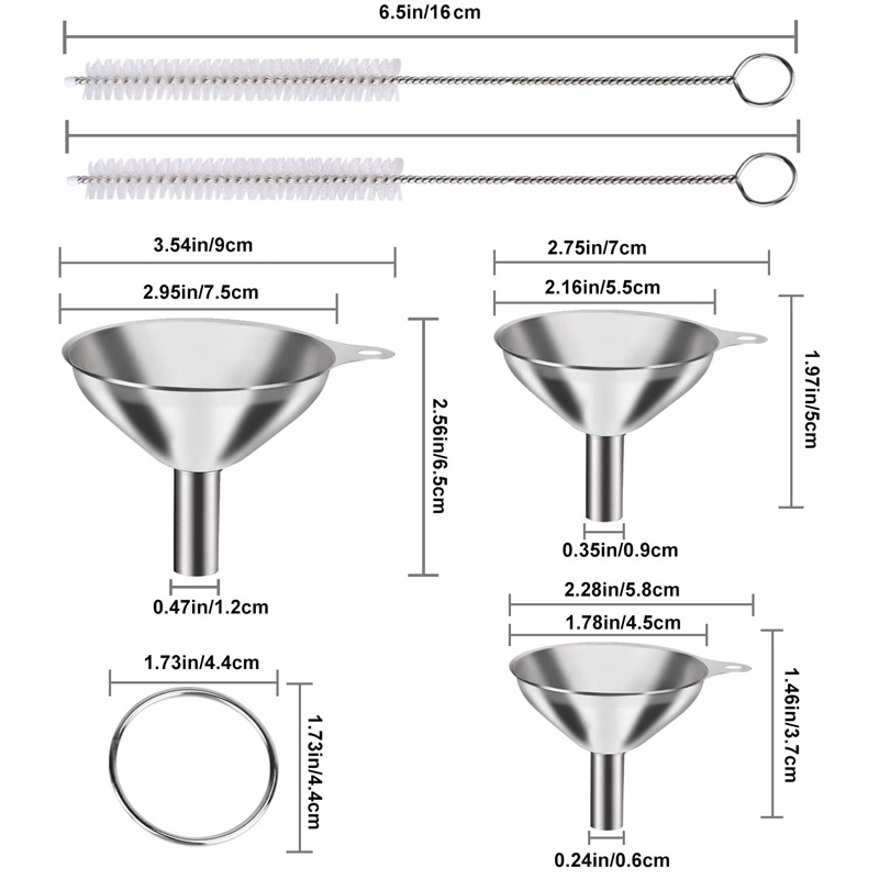 Funnel Household Stainless Steel Large Caliber Kitchen Oil Bucket Large and Small Size Wine Leakage Wine Hanging Rift Drink Spoon Three-piece Set