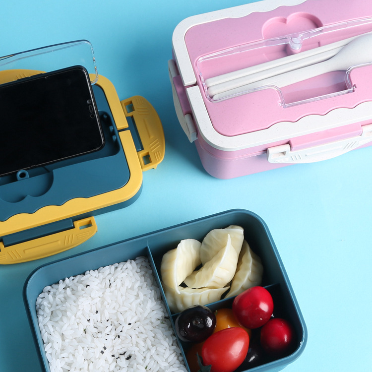 Wheat straw lunch box compartment microwave lunch box office worker plastic student lunch box wholesale printable LOGO