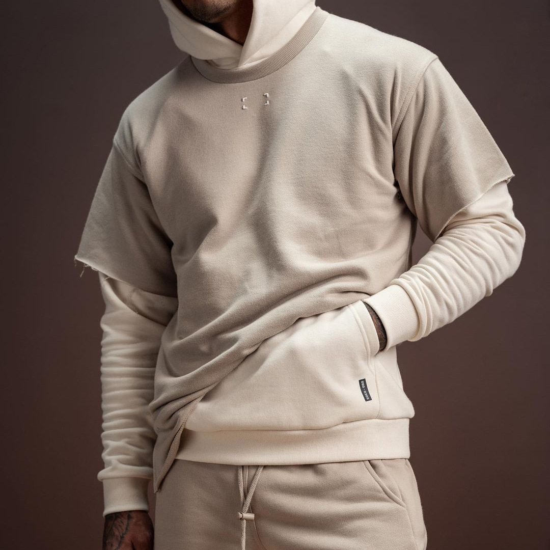 Muscle Fitness Spring and Autumn Men's New Sports Leisure Running Thick Short-sleeved Split Sweatshirt Loose Strip Outer Wear Top