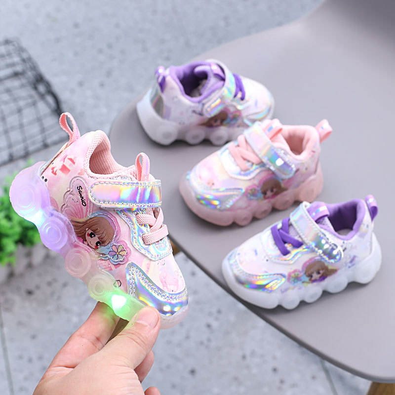 Baby girl shoes with light sneaker spring and autumn non-slip soft bottom baby toddler shoes Princess 0-1 1 year old 3 girls