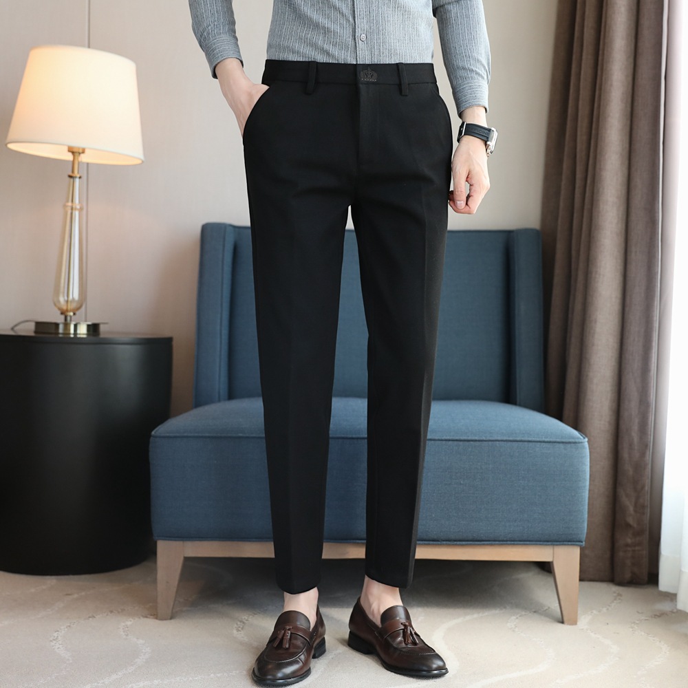 Thick woolen small suit pants men's autumn and winter New light business casual pants suit pants slim straight pants trousers