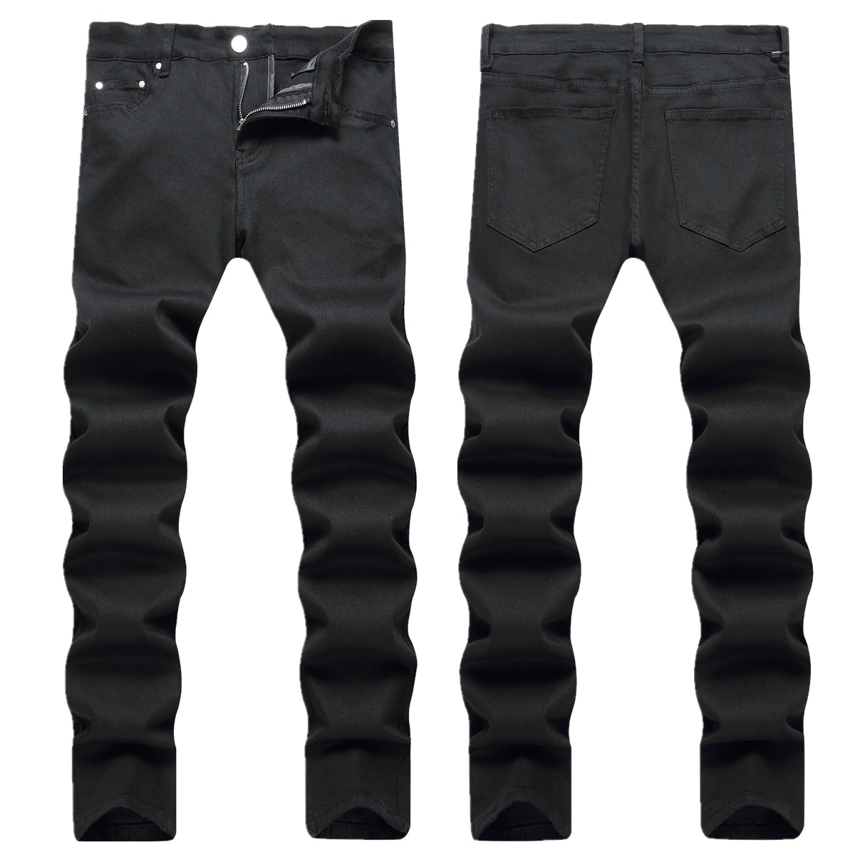 Autumn 2023 new street black men's jeans personalized stretch trendy slim fit skinny mid-waist pants men