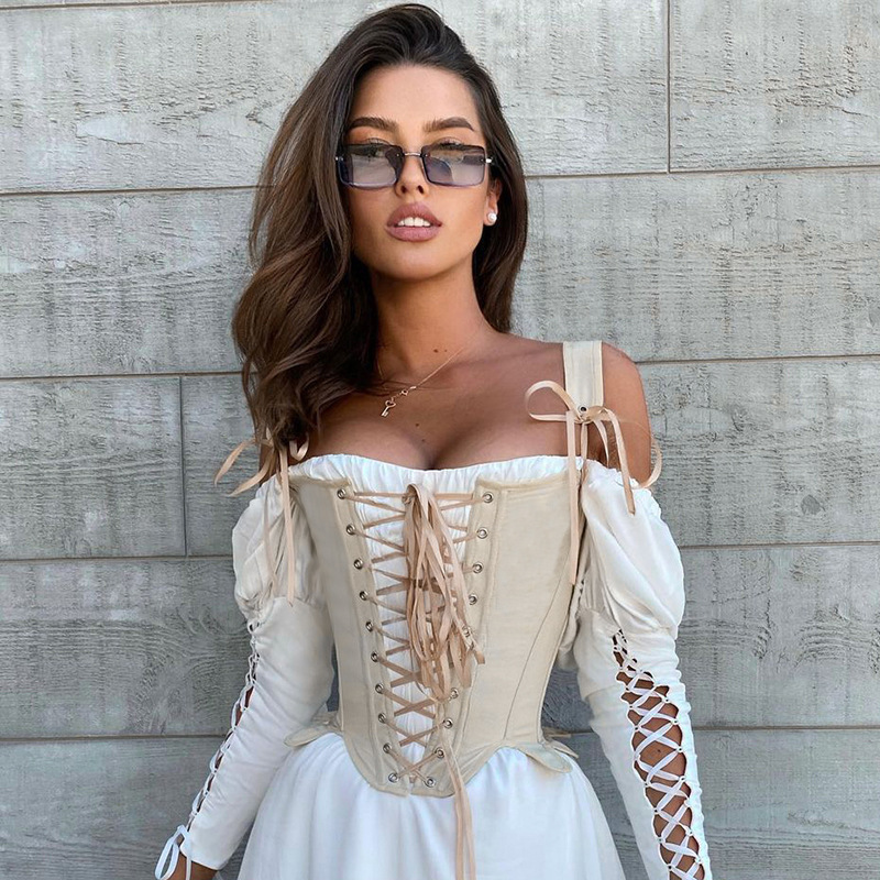 A21TP175 foreign trade women's summer new fashion strap Fishbone waist slim sleeveless sexy European and American top