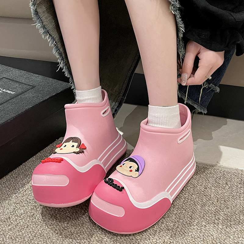 2024 Four Seasons women's rain boots Korean style thick bottom cartoon cute EVA open smile fashion parent-child short boots