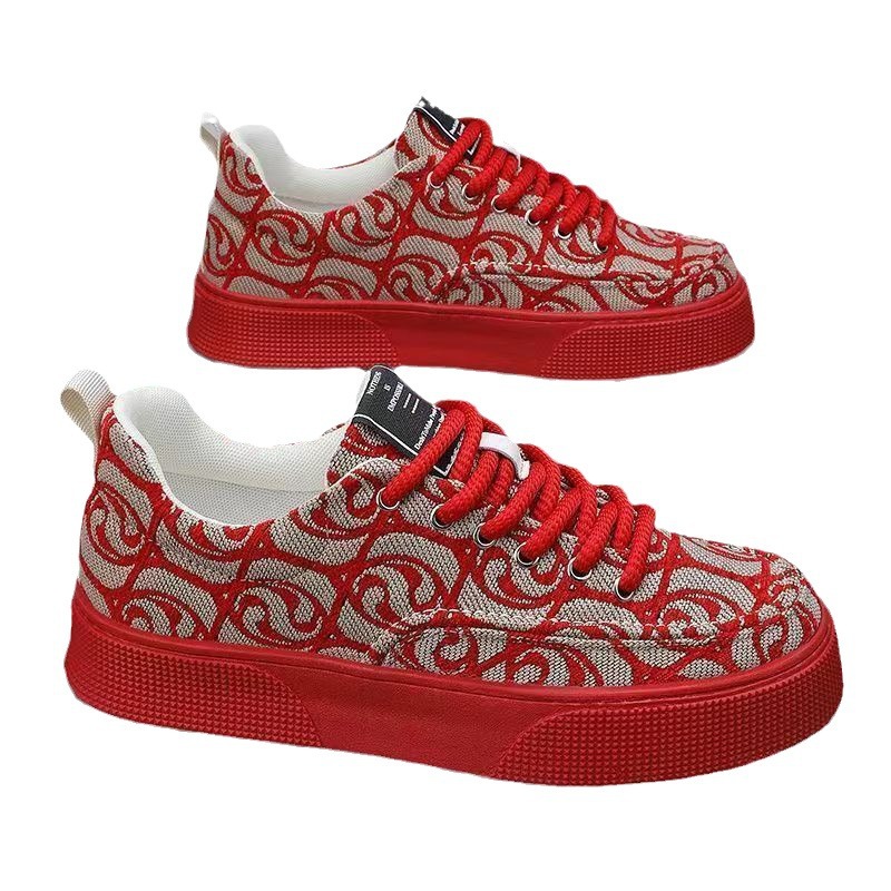 Canvas Shoes Men's Low-top Summer 2024 New Niche Low-top Printed Sneakers Men's Thick-soled Sports Casual Trendy Shoes