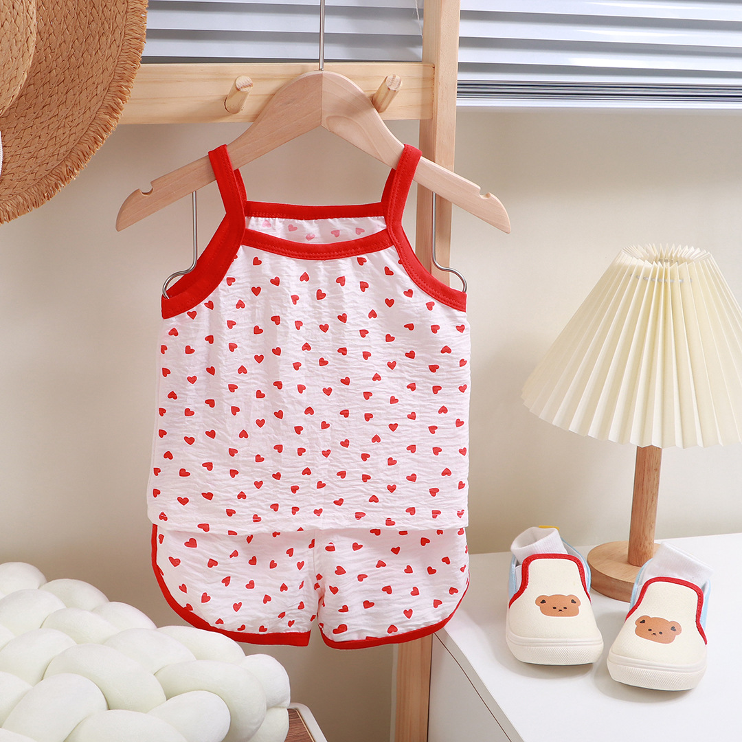 Summer New Children's Strap suit Korean Style Girl's Cloud Cotton Camisole Pajamas Baby's Thin Home Clothes