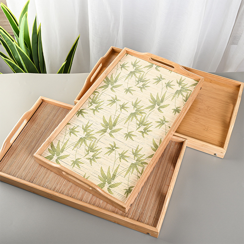 帶腿竹托盤家用臥室懶人摺疊托盤竹木茶具托盤酒店長方形茶點盤