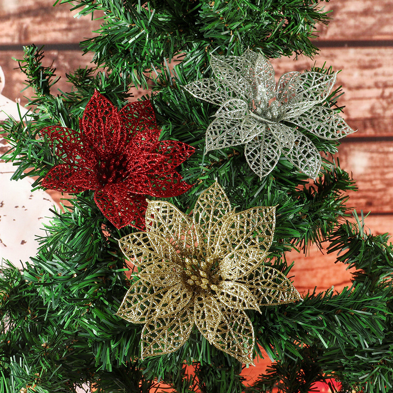 新しいクリスマス装飾プラスチッククリスマスの花 8 センチメートル小さな花ツリーリースアクセサリー|undefined