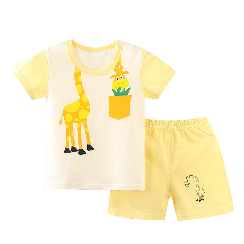 2022 Korean Style Ins Children's Short-sleeved Suit Home Clothes Children's Air-conditioning Clothes Baby Clothes Short-sleeved Shorts Cotton