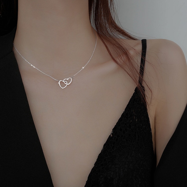 歐美跨境熱銷款愛心雙環項鍊 女ins鎖骨鏈原宿風項鍊小眾Necklace