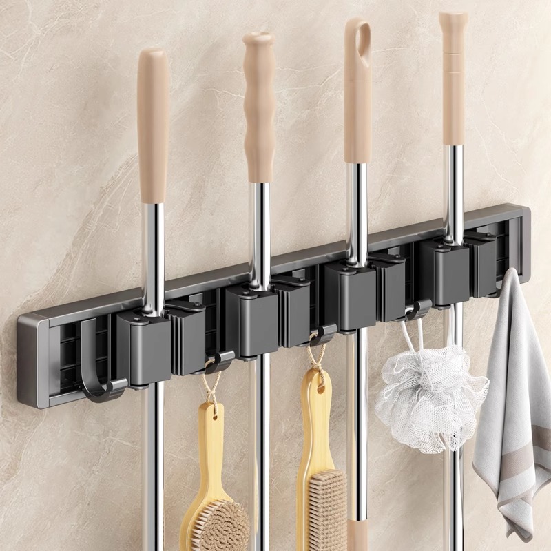 Mop rack wall hanging clip Hook bathroom punch-free bathroom mop storage rack stainless steel broom fixed rack