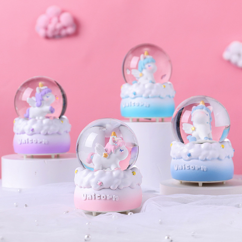 Cartoon Angel Unicorn Crystal Ball Luminous Ornaments Girl Heart Small Water Polo Girl Birthday Gift Glass Ball
