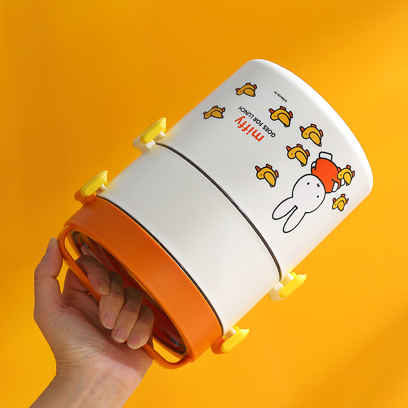 Round Single and Double Layer 304 Stainless Steel Lunch Box Cartoon Children Adult Miffy Bento Box Student Lunch Box Miffy