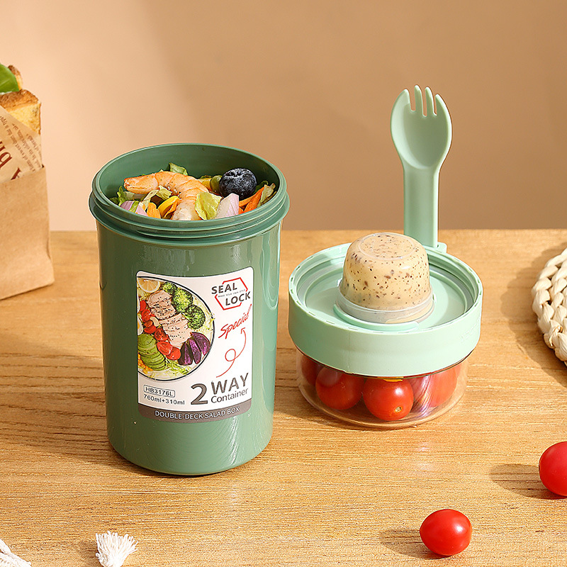 Overnight Box Cup with Lid and Spoon Breakfast Cup Portable Salad Cup Double Layer Oatmeal Cup Yogurt Nut Fat Reduction