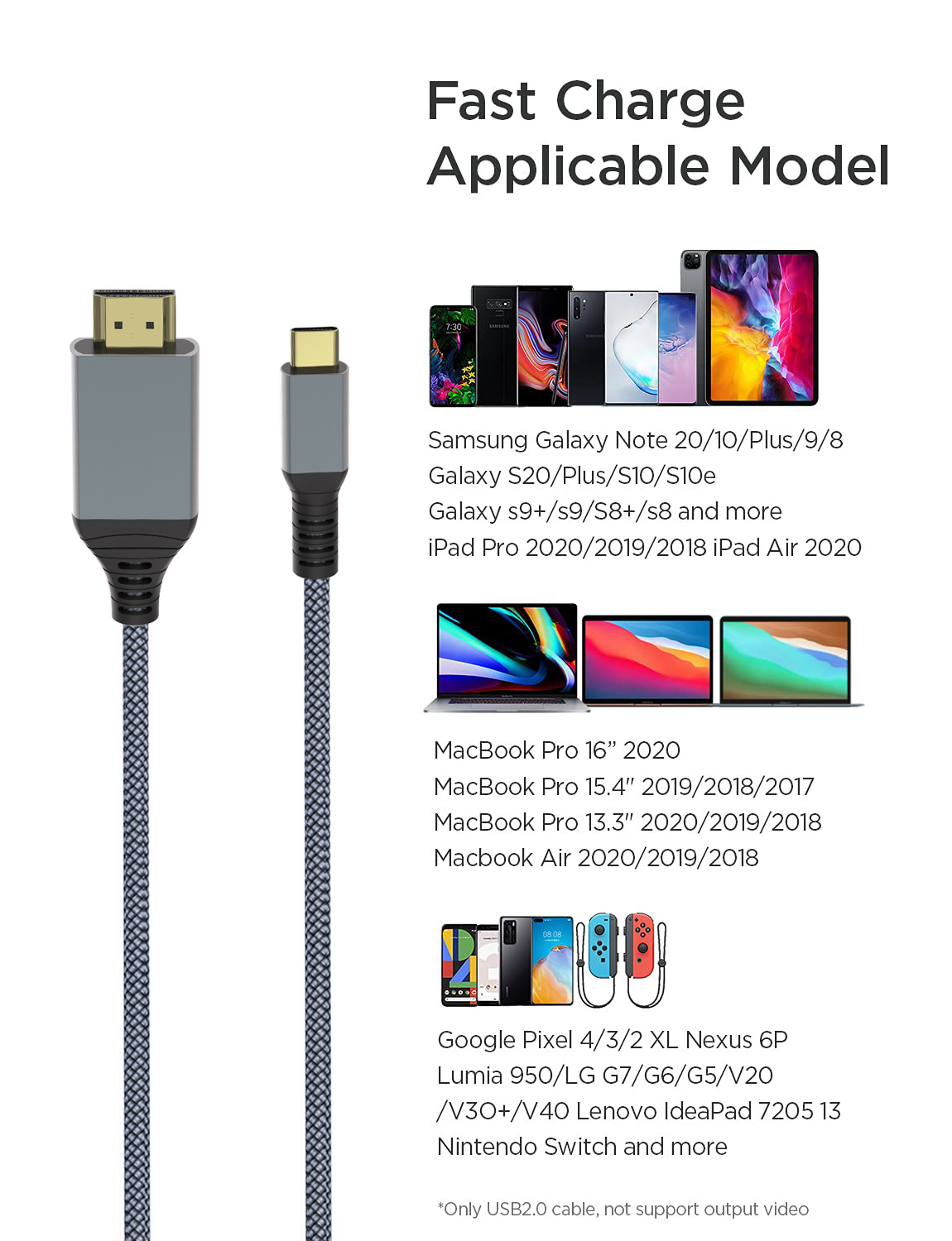 New Type-C to HDMI adapter with nylon braided 4K high-definition cable, suitable for smartphones, computers, projectors, screen mirroring