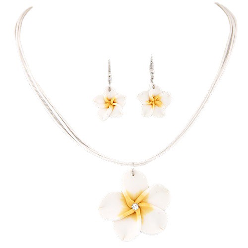 Korean fashion sweet and rich flower wax rope temperament necklace earrings necklace set