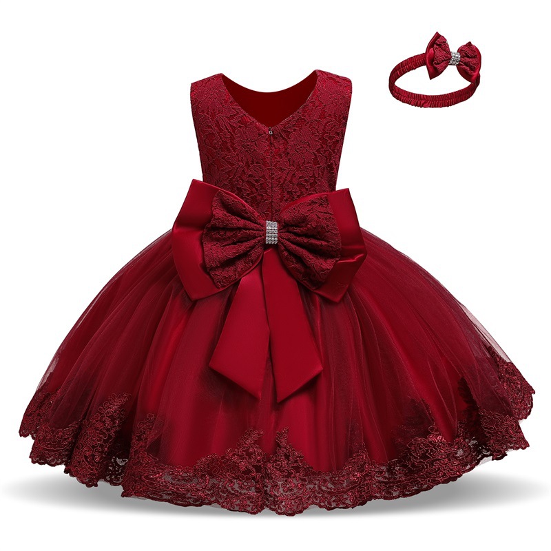 Baby One Year Old Dress 2021 Cross-border New Full Moon Dress Women's Mesh Printed Bow Baby Dress