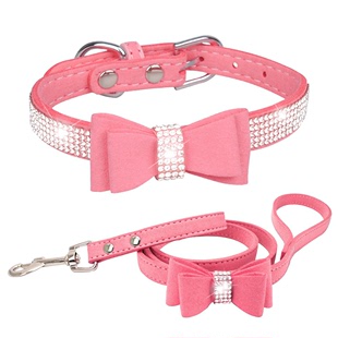 Amazon hot selling pet collar shiny rhinestone dog collar bow cat collar comfortable dog walking rope