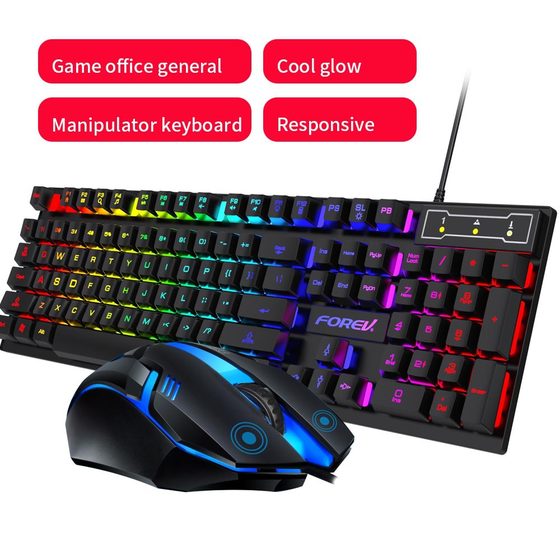 FVQ305S Wired Luminous Keyboard and Mouse Set E-Sports Game Luminous Suspension Keycap Membrane Keyboard and Mouse Set