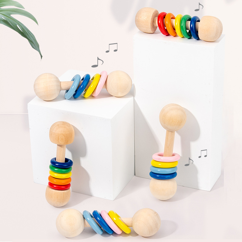Factory Wholesale Amazon Cartoon Wooden Rattle 0.025 Baby Orff Musical Instrument Hand Training Toys