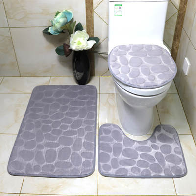 Factory direct cross-border cobblestone embossed floor mat bathroom anti-slip Mat toilet toilet three-piece foot mat carpet