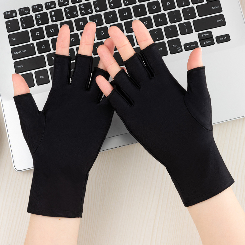 Half Finger Gloves Women's Thin Tea Picking White Women's Half Finger Beauty Gloves Sunscreen Gloves for Drivers Short Manicure Gloves