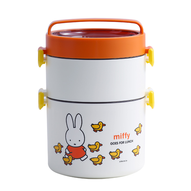 Round Single and Double Layer 304 Stainless Steel Lunch Box Cartoon Children Adult Miffy Bento Box Student Lunch Box Miffy