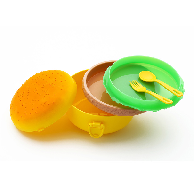 Cross-border cute double-layer hamburger insulated lunch box 304 food grade student children lunch box microwave lunch box