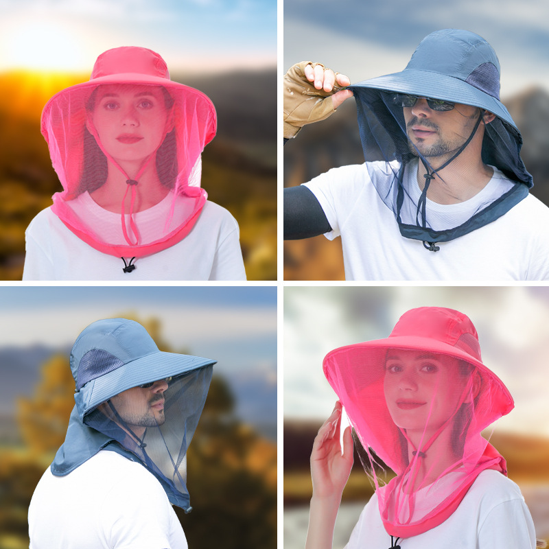 Anti-mosquito Hat Outdoor Fishing Hat Men's Face Covering Sunscreen Breathable Mesh Mask Night Fishing Anti-insect Women's Anti-bee Hat