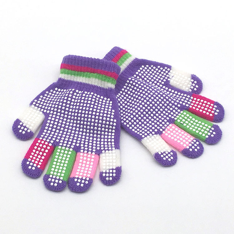 Color student outdoor sports skiing non-slip polka dot particle offset printing gloves children's knitted warm gloves wholesale
