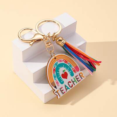 Europe and the United States hot keychain creative graduation season gift teacher rainbow wooden tassel pendant