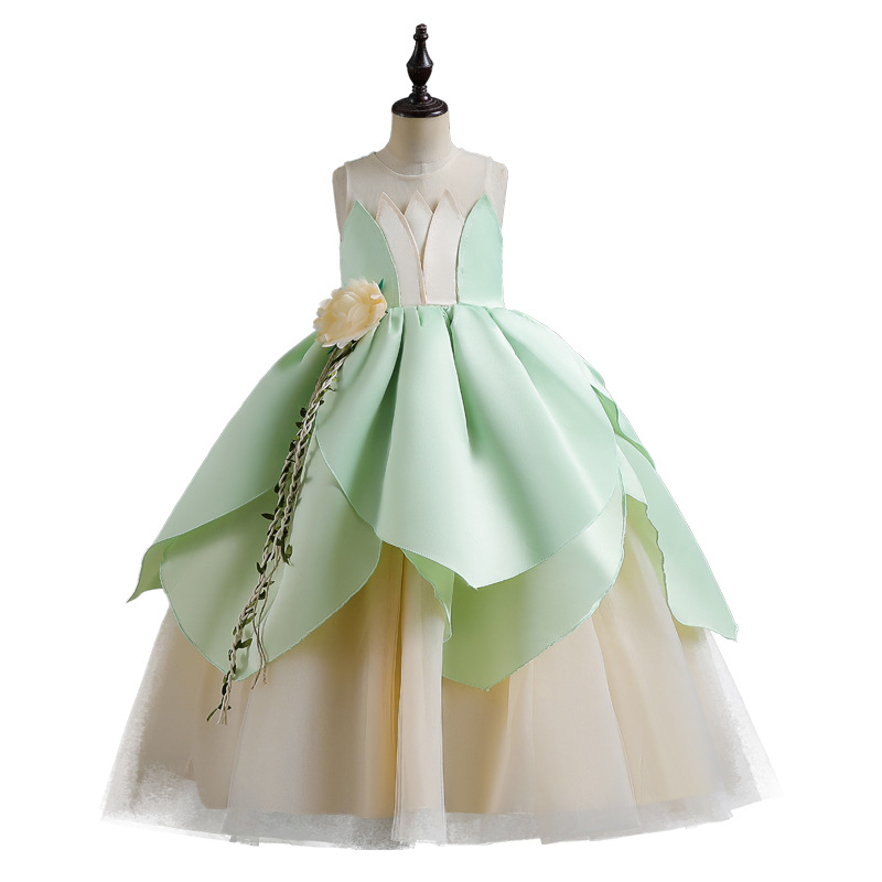 Calissa CARISA Girls Halloween Dress Princess Tiana Dress Mori Cosplay Host Dress
