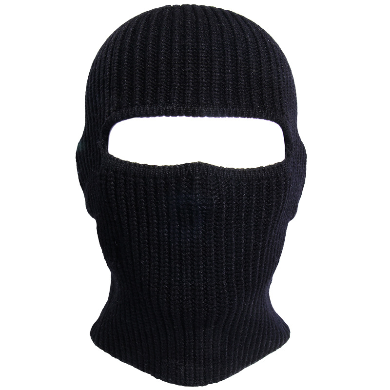 Balaclava new winter knitted hat solid color thickened warm wool hat closed toe cold hat casual men and women