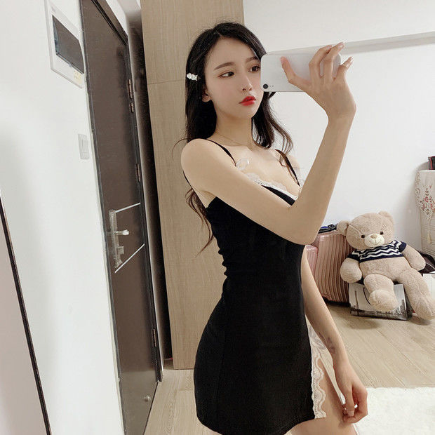 Pajamas Women's Skirt Summer New Sexy Cute Slim-fit Pure Desire Style Lace Nightgown Cyber Celebrity Slip Skirt Thin Home Clothes