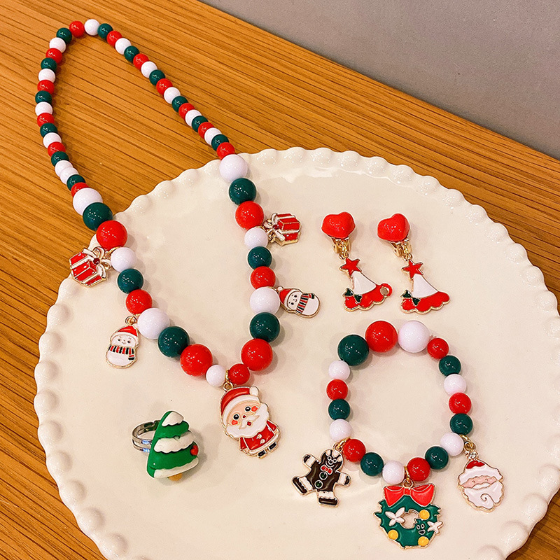 Cross-border hot sale children's Christmas jewelry suit little girl baby handmade beaded old Elk all-match necklace