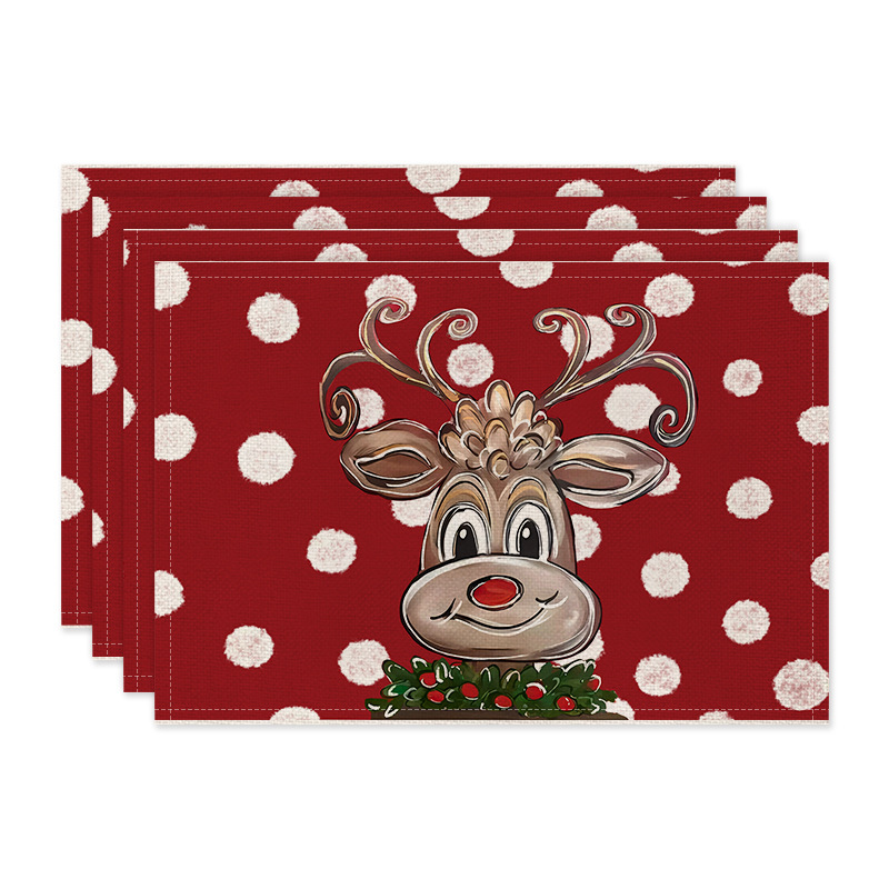 Amazon popular Christmas placemat restaurant atmosphere layout table mat linen printed insulation mat Western placemat wholesale