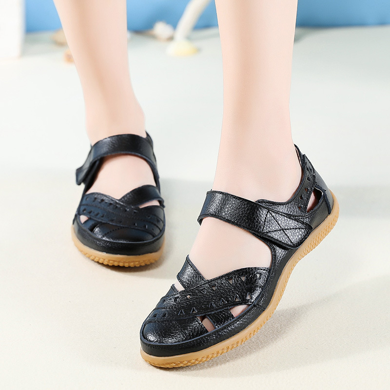 Cross-border plus size summer new women's sandals hollow hole shoes foreign trade leather casual women's shoes nurse white shoes