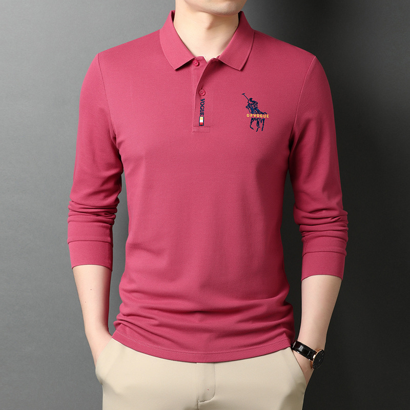 Long-sleeved T-shirt Men's Solid Color Lapel Polo Shirt 2023 Spring and Autumn Embroidered Top Business Base Shirt Men's T-shirt
