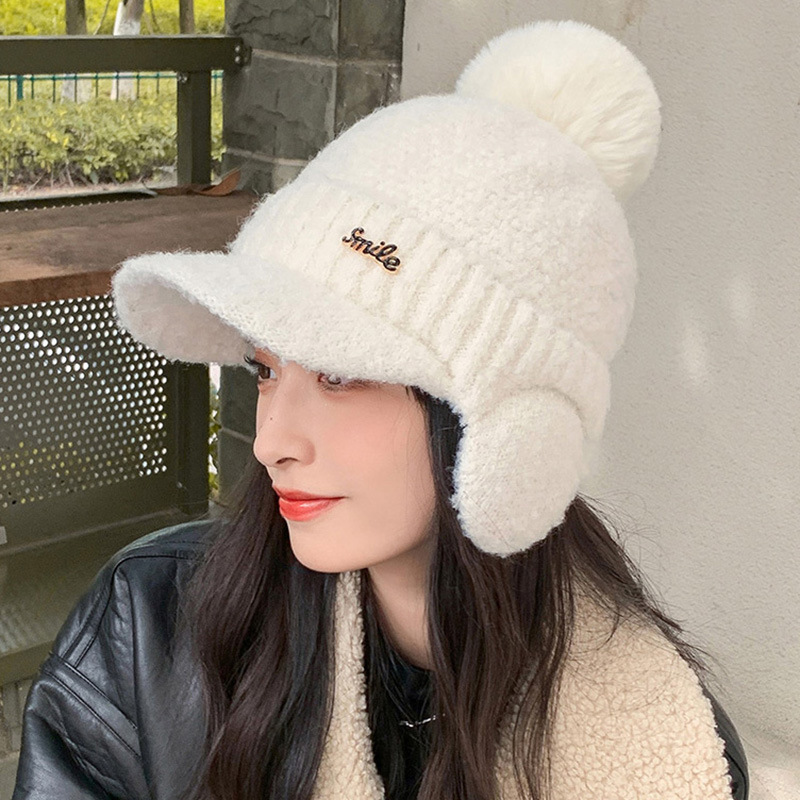 Hat Women's Autumn and Winter Wool Hat Velvet Thickened Ear Protecting Cold-proof Fashionable Knitted Warm Korean-style All-match Trendy Cap