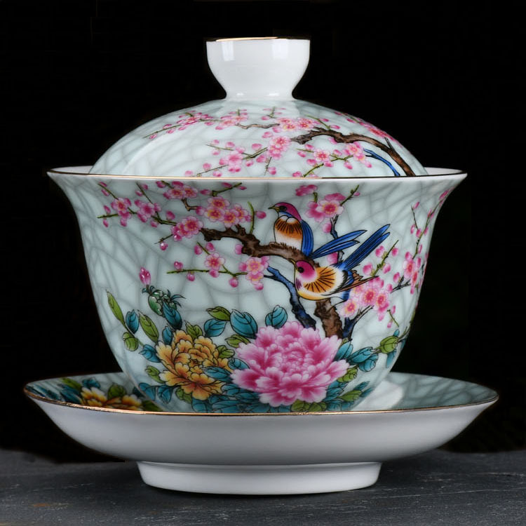Enamel color three-cap bowl ceramic tea bowl tea cup high-grade ceramic home kung fu tea set Bowl tea maker palace style