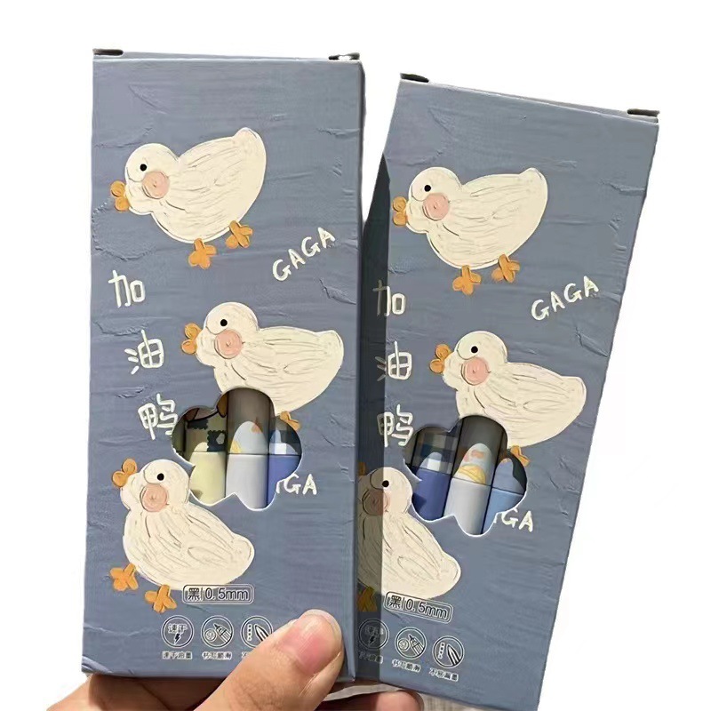 ins cartoon come on duck press pen high-looking girl's heart 6 boxed ST head 0.5 black student brush pen