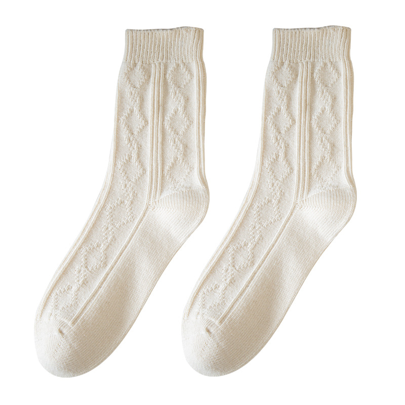秋季日系粗线袜子女中筒复古长袜纯色堆堆袜简约长筒女士袜诸暨袜